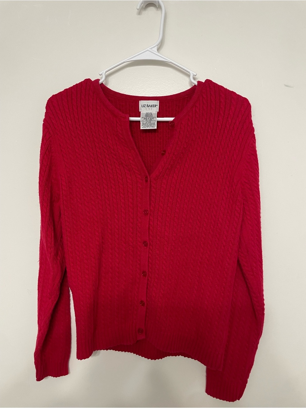 Vintage Liz Baker Cable Knit Button-Front Cardigan